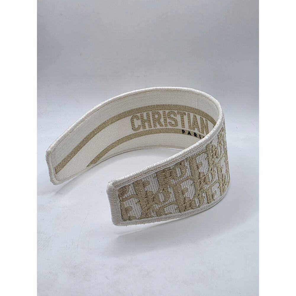 Christian Dior Beige gold Logo patterned canvas wide headband - Picture 9 of 13